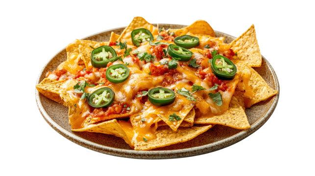 Delicious nachos with melted cheese and jalapenos served on plate at restaurant