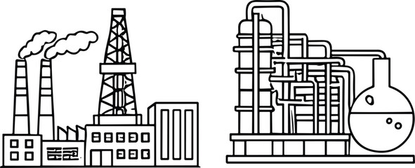 Fototapeta premium Industrial factory with smokestacks and chemical processing plant industrial plant chemical plant