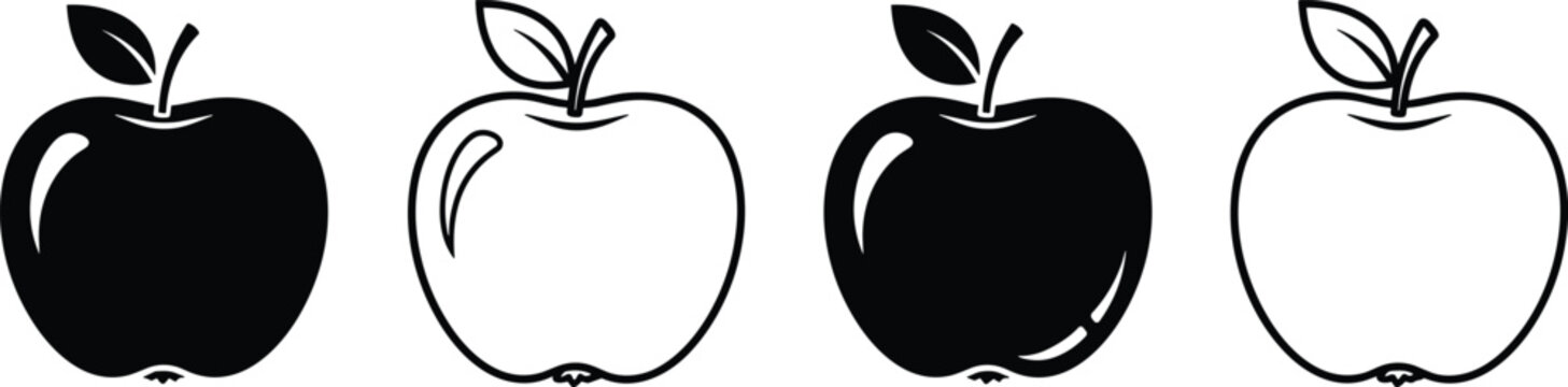 Minimalist alternating apple icons in black and white outline, modern fruit sequence illustration, educational pattern recognition design vector