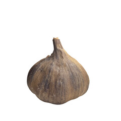Black garlic head on white background