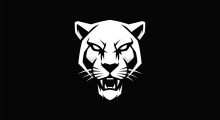 Bold white panther head on black background © String