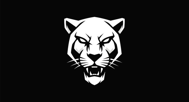 Bold white panther head on black background