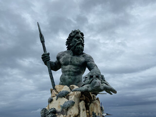 King Neptune Statue Holding Trident at Virginia Beach Boardwalk © Shinichi