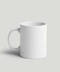 Obraz premium White ceramic mug mockup on light gray background with copy space for branding design