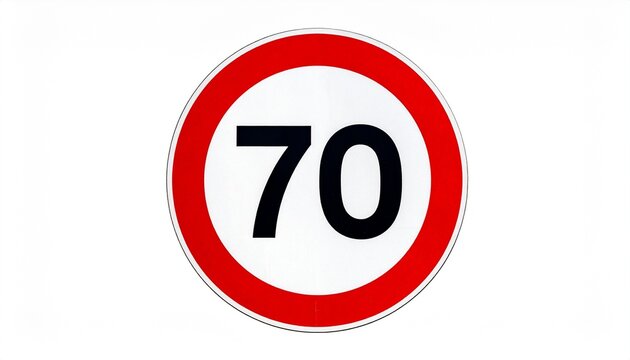 Verkehrszeichen Tempo 70 &ndash; Geschwindigkeitsbegrenzung freigestellt auf wei&szlig;em Hintergrund