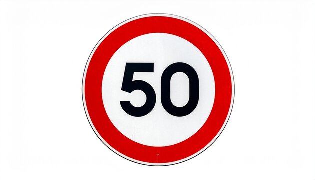 Verkehrszeichen Tempo 50 &ndash; Geschwindigkeitsbegrenzung freigestellt auf wei&szlig;em Hintergrund