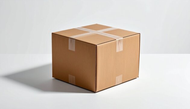 Brauner Kartonversandkarton &ndash; geschlossene Pappbox auf hellem Hintergrund