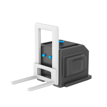 3D icon illustration of an autonomous forklift designed for intelligent warehouse operations, 3d redner