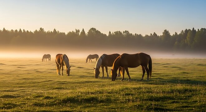 horses in the morning