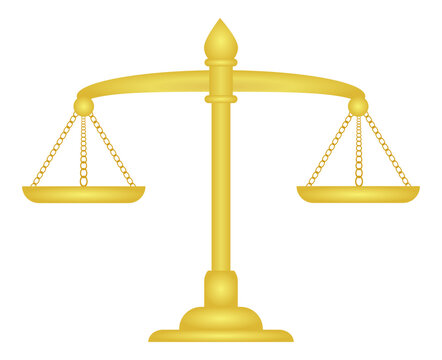 Ilustraci&oacute;n de balanza de la justicia. Ilustraci&oacute;n color dorado. Vector para sitio web, folleto, app y otros. Icono de orden, balance y justicia.