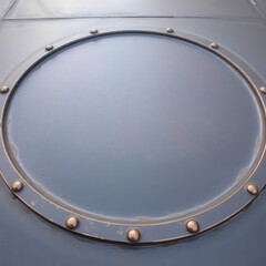 Obraz premium Circular metal porthole detail on blue textured surface 