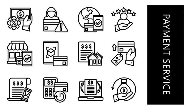 Payment Service 2D Objects Animation Flat Cartoon 4K Video. Outline Animated Icon With Transparent Alpha Channel. Editable Animated Icon Transparent Background for Shopping and E-Commerce.