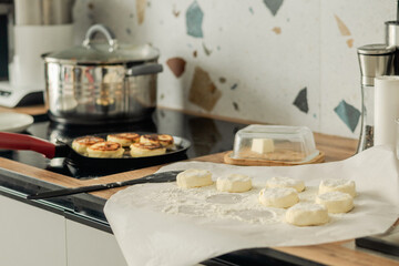 Cooking Ukrainian Syrnyky at Home in a Frying Pan