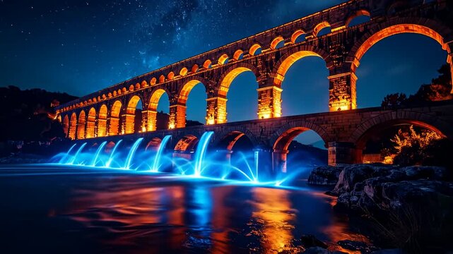 Pont du Gard at Night - A Stunning Roman Aqueduct.