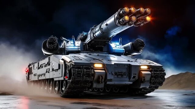 A large tank with a bunch of lights on top of it