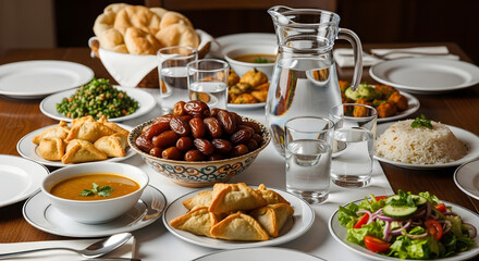 Christmas dinner table with festive meal and elegant table setting