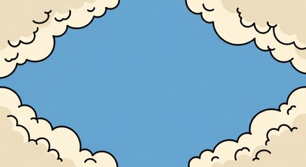 Obraz premium Curelean Blue Sky Frame with Cartoon Clouds Puffy Background Graphic