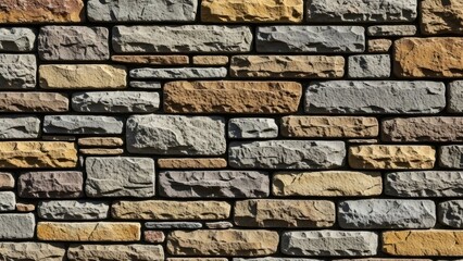 Obraz premium A close-up view of a textured stone brick wall with varied colors