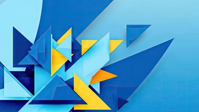 A vibrant abstract geometric composition with blue and yellow shapes
