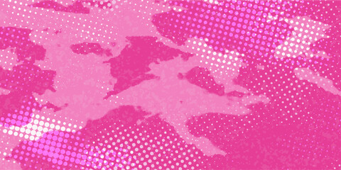 Obraz premium Vibrant pink halftone paint stroke background. Abstract grunge dotted texture with pop art aesthetic. Vector illustration for mixed media design 