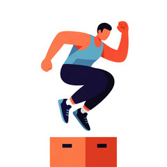 Fototapeta premium Dynamic illustration of a man performing a box jump, showcasing fitness, strength, and an active lifestyle. Ideal for health and workout concepts.