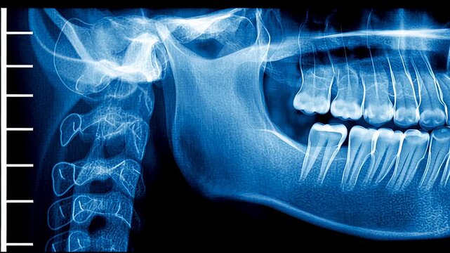 High-contrast Dental X-ray Shows Details of Impacted Teeth in Jaw at Dental Clinic in October