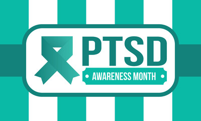 Obraz premium PTSD Awareness Month in June. Post Traumatic Stress Disorder. Celebrated annual in United States. Medical health care and awareness design. Poster, card, banner and background. Vector illustration