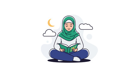 Fototapeta premium Young Muslim Woman Reading Quran in Peaceful Outdoor Setting