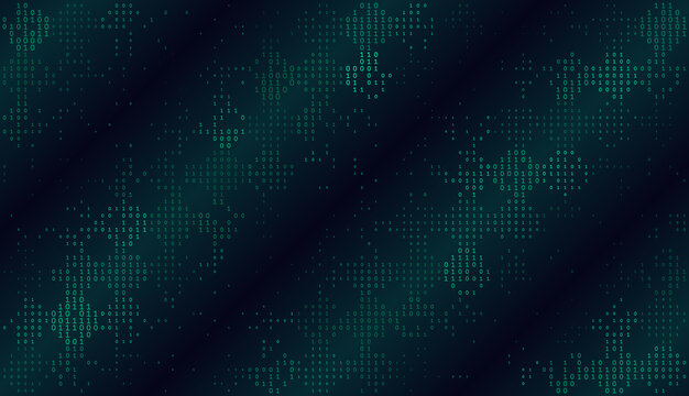 An ethereal expanse where luminous teal binary digits cluster like distant stars. This digital nebula captures the organic flow of information through a vast dark void, blending cold technology with t