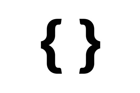 Black curly braces, also known as curly brackets or squiggly brackets, a fundamental punctuation mark and programming symbol, prominently displayed on a clean white background, representing code block