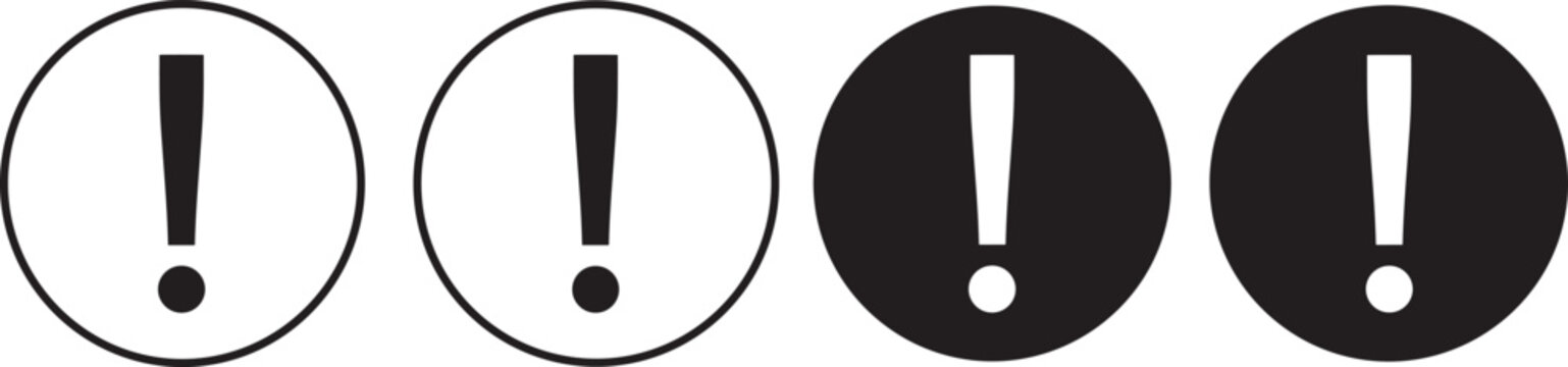 Vector illustration of exclamation mark icons in black-and-white minimalist design symbolizing alert, warning, emphasis, and communication
