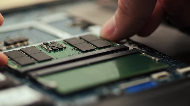 Removing DDR5 RAM module from laptop motherboard
