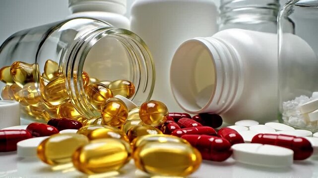 close up fish oil capsules and supplements
