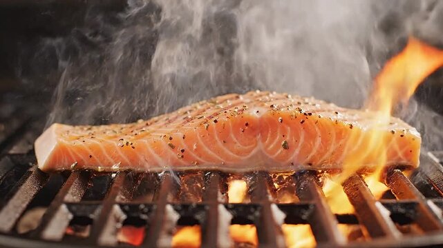 grilled salmon meat on the grill