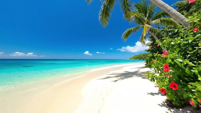 tropical beach drone view with palm trees