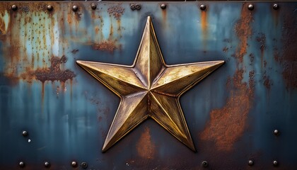 a weathered metallic surface with an aged golden star affixed to it suggesting a sense of history and resilience