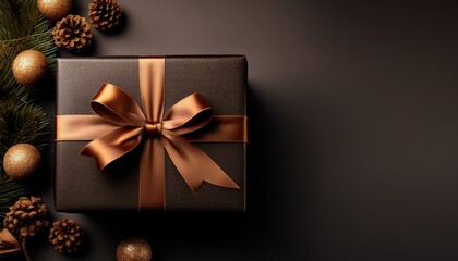 a sophisticated dark gift box tied with a brown ribbon ready for a special occasion