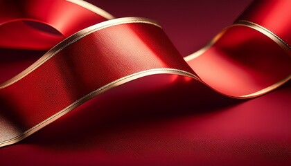 a vibrant red ribbon with a golden trim gracefully curved creating a perfect space for your message