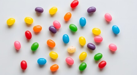 A vibrant assortment of colorful jelly beans scattered