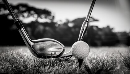 black and white retro photo of golf playing golf ball golf tee golf ball and club closeup ai generated golf course wallpaper