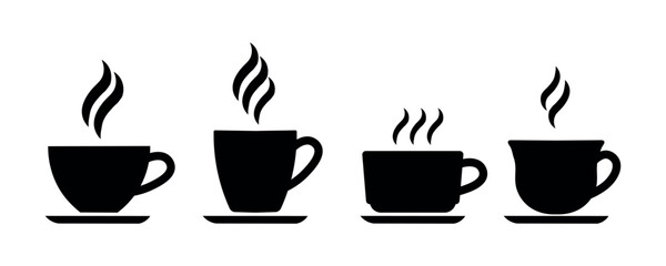 Coffee cup icon set. Cups of coffee tea collection. Hot drink icon. Disposable cup. Cup coffe with steam