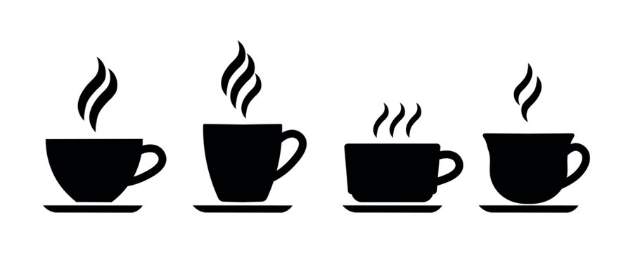 Coffee cup icon set. Cups of coffee tea collection. Hot drink icon. Disposable cup. Cup coffe with steam