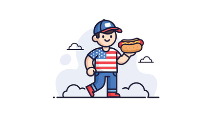 Cute Cartoon Boy Holding Hot Dog in Casual Outfit