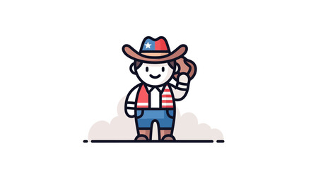 Obraz premium Cute Cartoon Girl in Cowboy Hat and Outfit