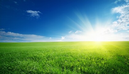 Fototapeta premium Summer Sunny Background With Blue Sky And Green Meadow