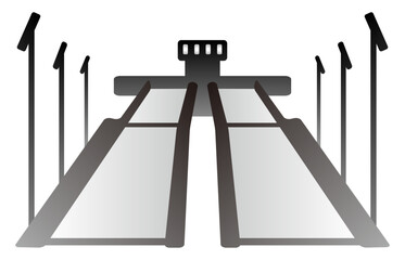 冬の雪の上のスポーツ競技のスキーで使うジャンプ台をグラデーション効果も付けてシンプルにデザインしたイラストの画像、装飾物、壁紙、グラフィックの素材