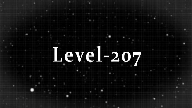 Dark digital background featuring a grid pattern and bokeh particles with Level-207 text, representing a gaming achievement, progress milestone, or success.