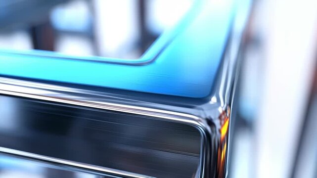 Geometric Composition in Blue and Steel: A close-up view of a modern design, with a focus on geometric shapes and the interplay of light and shadow, featuring a sleek, reflective, and cool aesthetic.