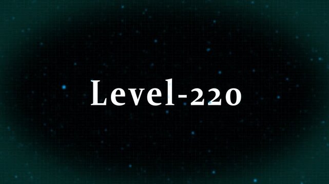 Level-220 text on a dark grid background with glowing particles, representing a significant milestone in gaming, achievement, and digital progression status.