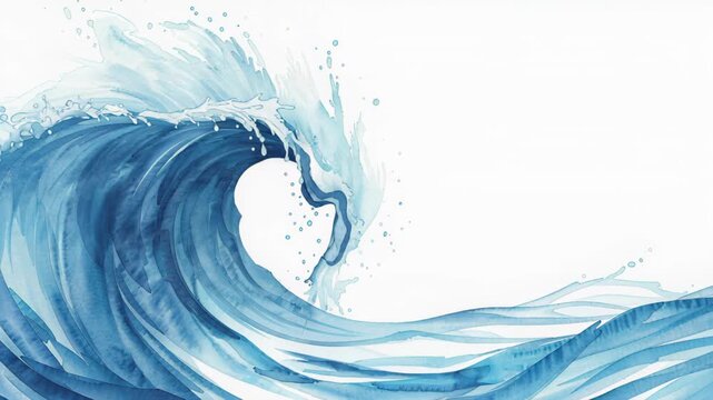 Ocean's Embrace: Witness the powerful crest of a wave as it surges with the raw energy of the sea, captured in a mesmerizing watercolor style. 